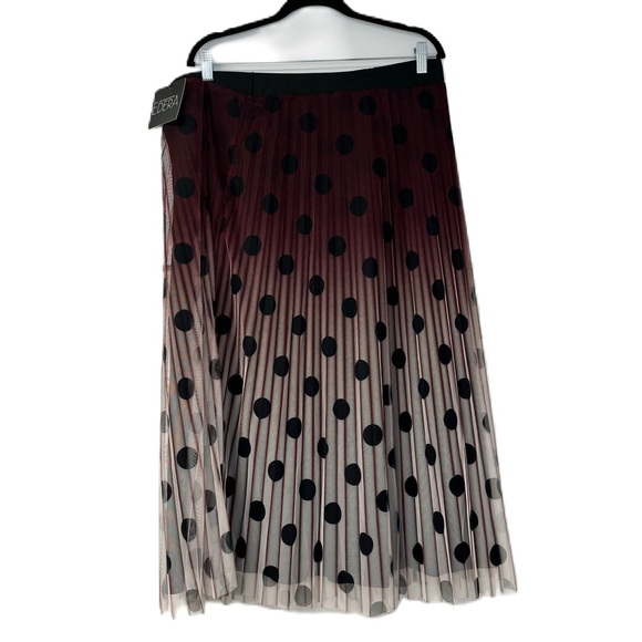 Edera Woman’s NWT 1x Burgundy Ombré Pleated Polka Dot Midi Skirt Casual Fun - Picture 1 of 8